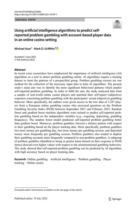 machine learning gambling|Using artificial intelligence algorithms to predict self.